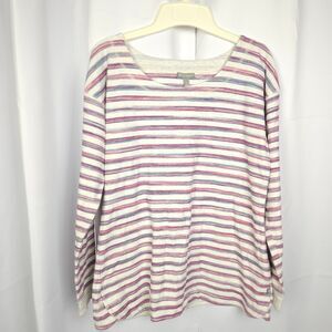 T by Talbots Striped Back Button Sweater Womens Small 3/4 Sleeve
